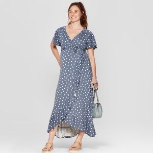 Blue Polka Dot Maternity Maxi Dress